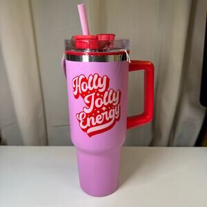 40oz Hydraquench “Holly Jolly Energy” Tumbler With Handle NWT